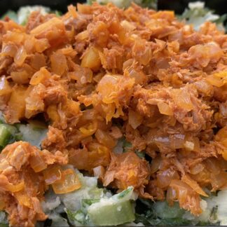 Andijviestamppot met geroosterde pompoen en tonijn