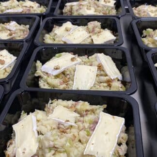 Stamppot met prei, spekjes, brie en walnoten