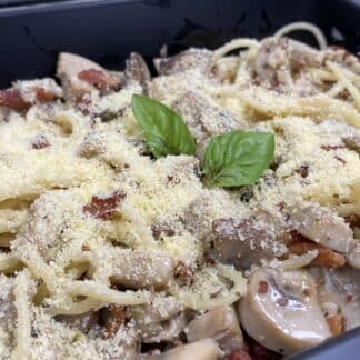 Spaghetti funghi met spekjes